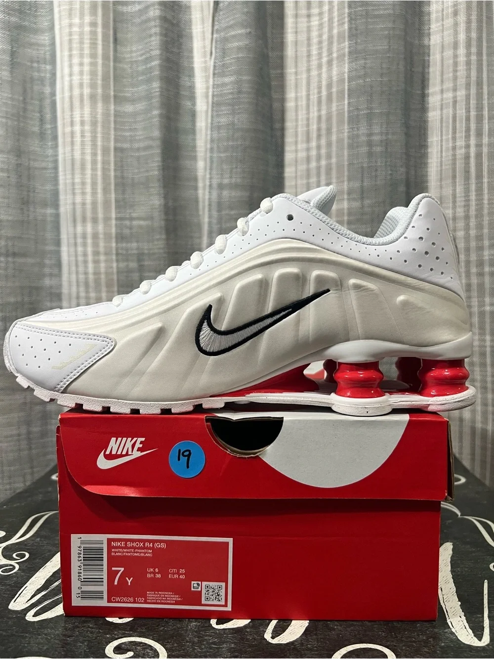 Nike Men’s Shox Athletic Sneakers - White with Black and Red Accents